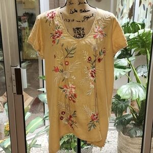 Johnny Was Caspian Linen Drape Top sz L